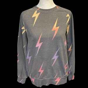 Aviator Nation All Over Thunderbolt Crewneck Pullover Sweatshirt Gray Sz Medium